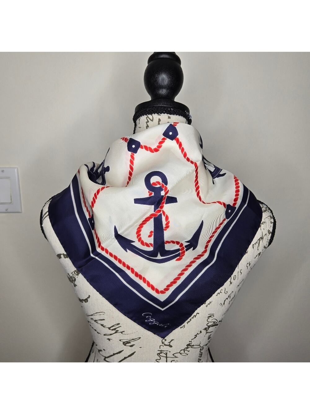 CEGGALI Creazione Nautical Anchor Print Scarf Blue White and Red